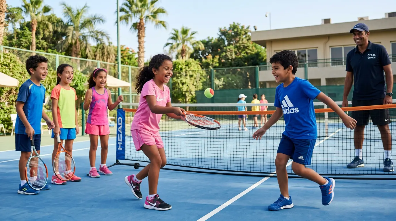 أطفال يتعلمون التنس في برنامج ميني تنس ممتع
