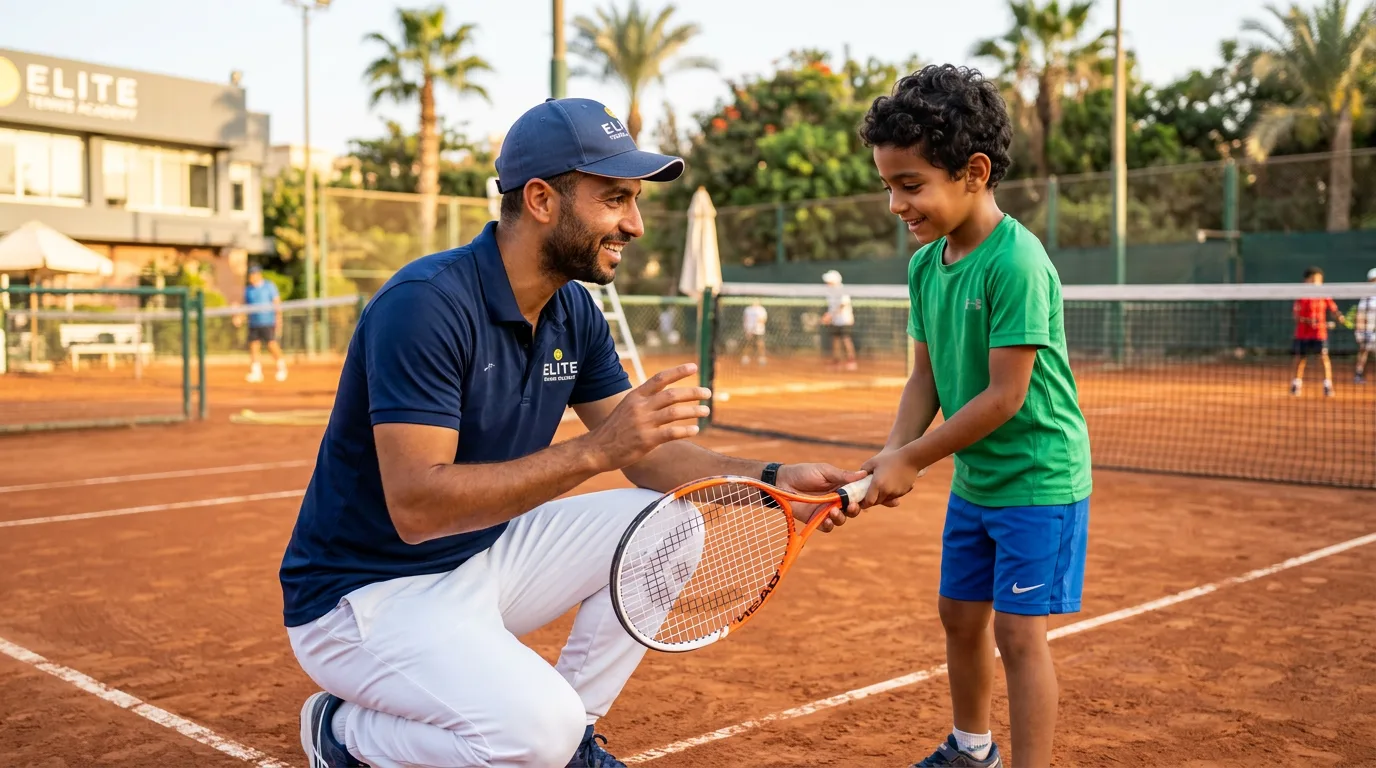 مدرب تنس متخصص يعلم الأطفال أساسيات اللعبة